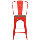 Flash Furniture 24" High Metal Counter Height Stool with Back & Wood Seat - Red-Set of 4 Bistro Style Counter Stools