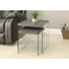 Monarch Specialties 3053 Nesting Table - Dark Taupe/Tempered Glass - 2 Pack-Spacious dark taupe wood-look table tops for accessories, decorative items, etc.