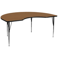 Flash Furniture 48''W x 96''L Kidney Shaped Activity Table with Thermal Fused Top and Standard Height Adjustable Legs, Oak-Oak Laminate