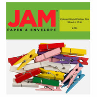 JAM PAPER - Pinces à linge en bois 1,5 po, Couleurs assorties, Paquet de 24-Couleurs : assorties
