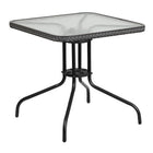 Flash Furniture 28" Square Tempered Glass Metal Table with Grey Rattan Edging-Top Size: 28" Square