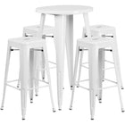 Ensemble de table bar ronde en métal blanc avec 4 tabourets carrés, intérieur/extérieur, 24 po (CH-51080BH-4-30SQST-WH-GG)-Ensembles pour l’intérieur et l’extérieur