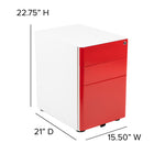 Flash Furniture Modern 3-Drawer Mobile Locking Filing Cabinet with Anti-Tilt Mechanism & Letter/Legal Drawer - White/Red-Designed to fit under most tables and desks