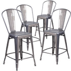 Flash Furniture 24'' High Clear Coated Indoor Counter Height Stool with Back - 4 Pack-Stack Quantity: 15
