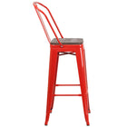 Flash Furniture 30" High Metal Barstool with Back & Wood Seat - Red-Textured Walnut Elm Wood Seat