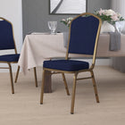 Flash Furniture HERCULES Series Crown Back Stacking Banquet Chair in Patterned Fabric - Gold Frame - Navy Blue-Upholstered Seat and Back