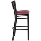 Flash Furniture - Tabouret de restaurant en métal noir de la série HERCULES - dossier bois de noyer, siège en vinyle bourgogne-Conception de dossier à lattes bois de noyer
