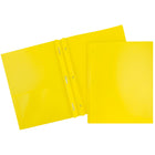 JAM Paper Plastic POP 2-Pocket Clasp School Folders with Prong Clip Fasteners, Yellow, 12 Pack-Size: 4.75" x 6.5"