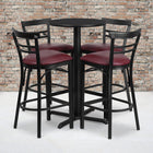 Flash Furniture 24" Round Black Laminate Table Set with X-Base & 4 Two-Slat Ladder Back Metal Barstools - Burgundy Vinyl Seat-Set Includes 4 Barstools, Round Table Top and X-Base