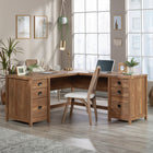 Sauder 66"W Cannery Bridge L-Desk - Sindoori Mango-File drawers hold letter or legal size hanging files