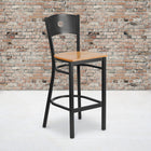 Flash Furniture HERCULES Series Black Circle Back Metal Restaurant Barstool - Natural Wood Seat - 2 Pack-Welded Joint Assembly