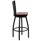 Flash Furniture HERCULES Series Black "X" Back Swivel Metal Barstool - Mahogany Wood Seat - 2 Pack-Mahogany Finished Wood Seat