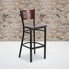 Flash Furniture HERCULES Series Black Slat Back Metal Restaurant Barstool - Mahogany Wood Back & Seat-.625'' Thick Plywood Seat