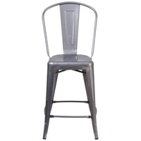 Flash Furniture 24'' High Clear Coated Indoor Counter Height Stool with Back - 4 Pack-Set of 4 Stackable Bistro Style Counter Stools