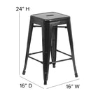 Flash Furniture 24" High Backless Black Metal Indoor-Outdoor Counter Height Stool with Square Seat-Drain Hole in Seat