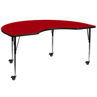Flash Furniture Mobile 48"W x 72"L Kidney Thermal Laminate Activity Table, Red-Collaborative Kidney Activity Table