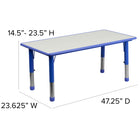 Flash Furniture 23.625"W x 47.25"L Rectangular Blue Plastic Height Adjustable Activity Table Set with 4 Chairs-Primary Blue Colour