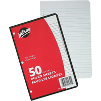 Hilroy 3 Hole Ruled Refill Paper, 50 Sheets, 8 - 3/8" x 5 - 7/16"-White refill paper