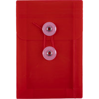 JAM Paper Plastic Envelopes with Button and String Tie - Open End - 4.25" x 6.25" - Red - 12 Pack -Colour: Red 