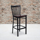 Flash Furniture HERCULES Series Black School House Back Metal Restaurant Barstool - Mahogany Wood Seat - 2 Pack-Welded Joint Assembly