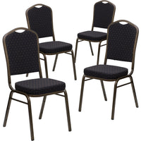 Flash Furniture HERCULES Series Crown Back Stacking Banquet Chairs with Black Patterned Fabric & Gold Vein Frame - 4 Pack-Set of 4 Multipurpose Banquet Chairs