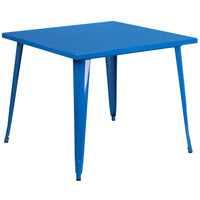 Flash Furniture 35.5" Square Blue Metal Indoor-Outdoor Table-Metal Cafe Table