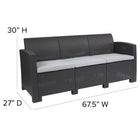 Flash Furniture Dark Gray Faux Rattan Sofa with All-Weather Light Gray Cushions-Durable Resin Frame Construction