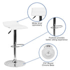 Flash Furniture Contemporary Vinyl Adjustable Height Barstool with Solid Wave Seat & Chrome Base - White - 2 Pack-Seat Adjusts from Counter to Bar Height