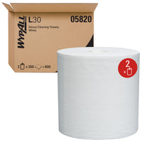 WypAll GeneralClean L30 Heavy Duty Cleaning Towels - Center-Pull Roll - Strong and Soft Towels - White - 2 Pack-300 Sheets/Roll, 2 Rolls of WypAll GeneralClean L30 Heavy Duty Cleaning Towels/Case, 600 Sheets/Case