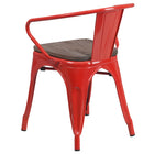 Flash Furniture - Chaise en métal rouge avec siège et accoudoirs en bois-Dossier courbé avec latte verticale