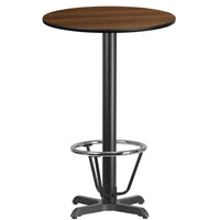 Flash Furniture Laminate 24" Round X-Base Table, Walnut (XURD24WAT22B3F)-Bar Height Hospitality Table