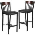 Flash Furniture Eclipse Series Vertical Back Black Metal & Walnut Wood Restaurant Barstool with Black Vinyl Seat - 2 Pack-Walnut Wood Vertical Slat Back Design