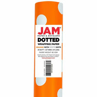 JAM Paper Gift Wrap - Polka Dot Wrapping Paper - 50 Sq Ft Total - Orange with White Dots - 2 Rolls/Pack-Color: Orange with White Dots