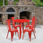 Table ronde de 30 po en métal avec 4 chaises de bistro, intérieur/extérieur, rouge [CH-51090TH-4-18CAFE-RED-GG]-30 larg. x 30 prof. x 29,50 haut. (po)