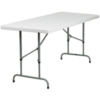Flash Furniture 30"W x 72"L Height Adjustable Granite Plastic Folding Table - White-Ready To Use Commercial Table