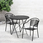 Flash Furniture 30'' Round Black Indoor-Outdoor Steel Folding Patio Table Set with 2 Round Back Chairs (CO30BKF03CHR2BK)-Black Powder Coat Finish