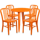 Flash Furniture Commercial Grade 30" Round Orange Metal Indoor-Outdoor Table Set with 4 Vertical Slat Back Chairs-Table and Chair Set