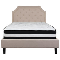 Flash Furniture - Lit à plate-forme Brighton double touffeté et rembourré en tissu beige avec matelas à ressorts ensachés-Ensemble de lit et matelas à plateforme double