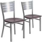 Flash Furniture HERCULES Series Slat Back Metal Restaurant Chairs with Mahogany Wood Seat - Silver - 2 Pack-Slat Back Design