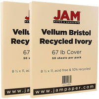 JAM Paper Vellum Bristol Cardstock, 8.5 x 11, 67lb Ivory, 2 packs of 50 (169828g)-Ivory