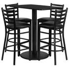 Flash Furniture 24''W x 42''L Rectangle Black Laminate Rd Base Table Set with 4 Ladder Back Metal Bar Stools, Black Vinyl Seat-Black Powder Coated Chair and Table Frame