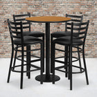 Flash Furniture – Table ronde 30 po, stratifié naturel, base ronde et 4 tabourets en métal, dossier échelle/siège noir en vinyle-L'ensemble comprend 4 tabourets de bar, une table ronde et une base ronde
