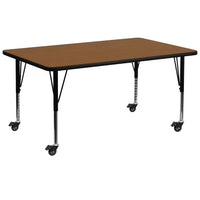 Flash Furniture Mobile 30"W x 72"L Rectangular Oak HP Laminate Activity Table - Height Adjustable Short Legs-Popular Rectangular Activity Table