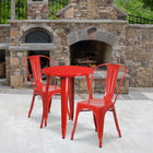 24'' Round Red Metal Indoor-Outdoor Table Set with 2 Cafe Chairs [CH-51080TH-2-18CAFE-RED-GG]-24"W x 24"D x 29"H