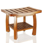 Oceanstar Solid Wood Spa Shower Bench with Storage Shelf, Teak-Adjustable nonslip levelers under each leg  for slight elevation
