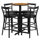 Flash Furniture 24" Round Natural Laminate Table Set with X-Base & 4 Two-Slat Ladder Back Metal Barstools - Black Vinyl Seat-Bar Height Table and Stool Set
