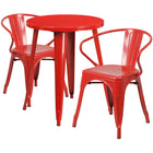 24'' Round Red Metal Indoor-Outdoor Table Set with 2 Arm Chairs (CH-51080TH-2-18ARM-RED-GG)-Indoor Outdoor Sets