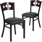 Flash Furniture HERCULES Series Black 3 Circle Back Metal Restaurant Chair - Walnut Wood Back, Black Vinyl Seat - 2 Pack-Walnut Wood Designer Back - 3 Circle Cutout