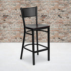 Flash Furniture HERCULES Series Black Grid Back Metal Restaurant Barstool - Mahogany Wood Seat-.625'' Thick Plywood Seat