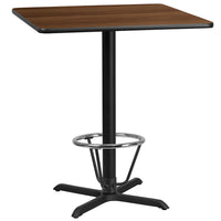 Flash Furniture Laminate 36" Square X-Base Table, Walnut (XUWA3636T30B3F)-Bar Height Hospitality Table